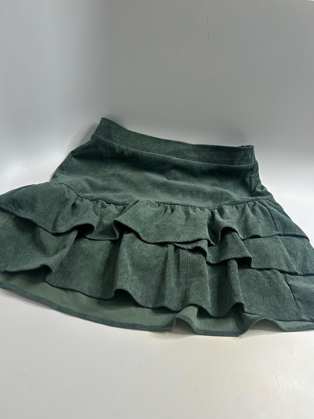 Love Riche Layered Ruffle Skater Skirt in Deep Green